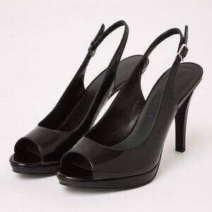 Nine West Black Peep Toe Slingback Heels Size 9 – Classic Patent Look